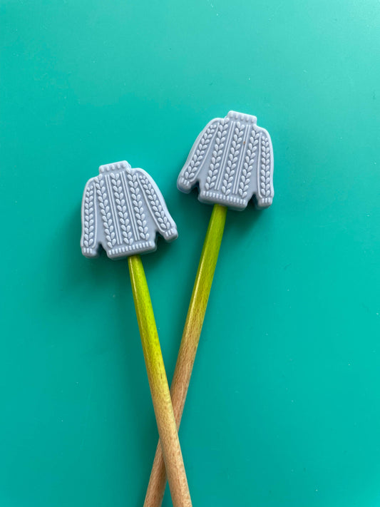 Knitting Needle Stoppers - Realistic Knit Sweater: Blue