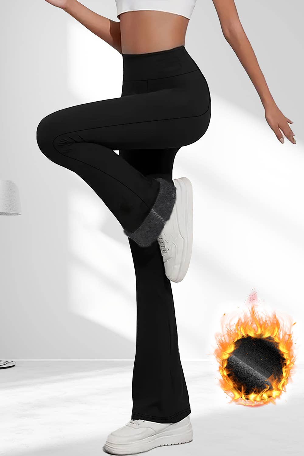 Fur lined winter warm legging with flare bottom pants : Charcoal Gray
