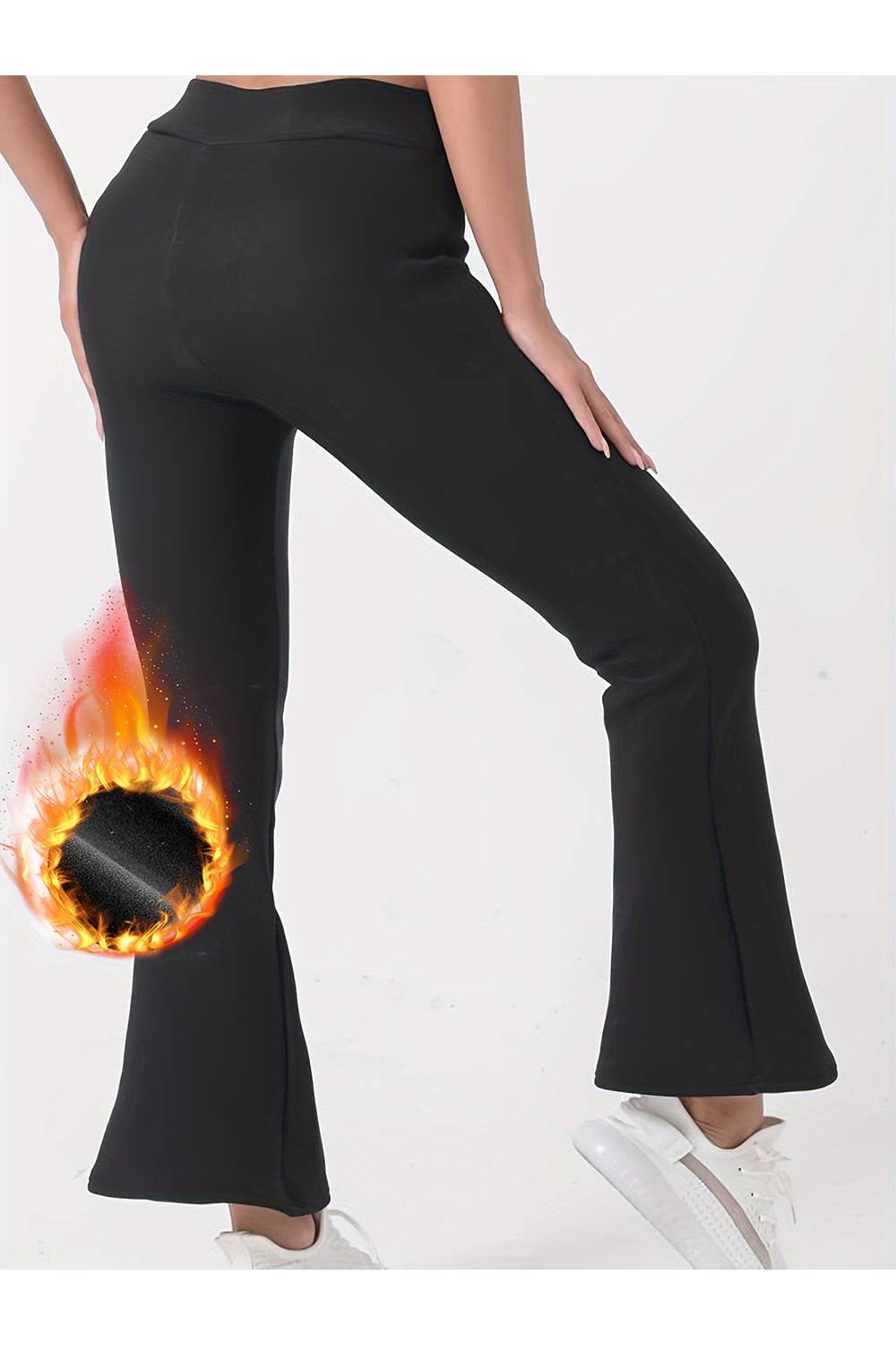Fur lined winter warm legging with flare bottom pants : Black