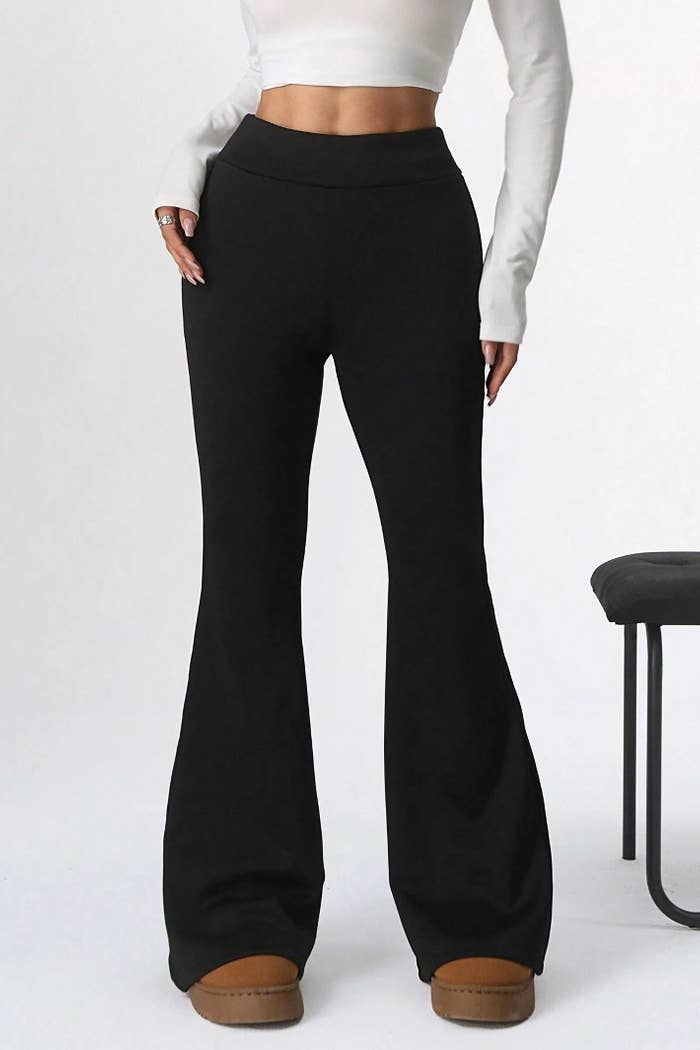 Fur lined winter warm legging with flare bottom pants : Black