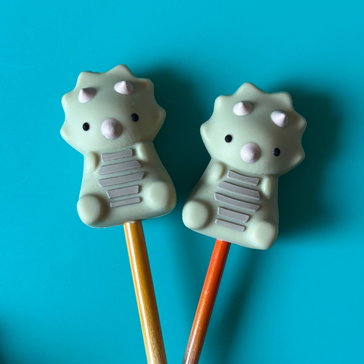 Knitting Needle Stoppers - 3D Triceratops Dinosaur