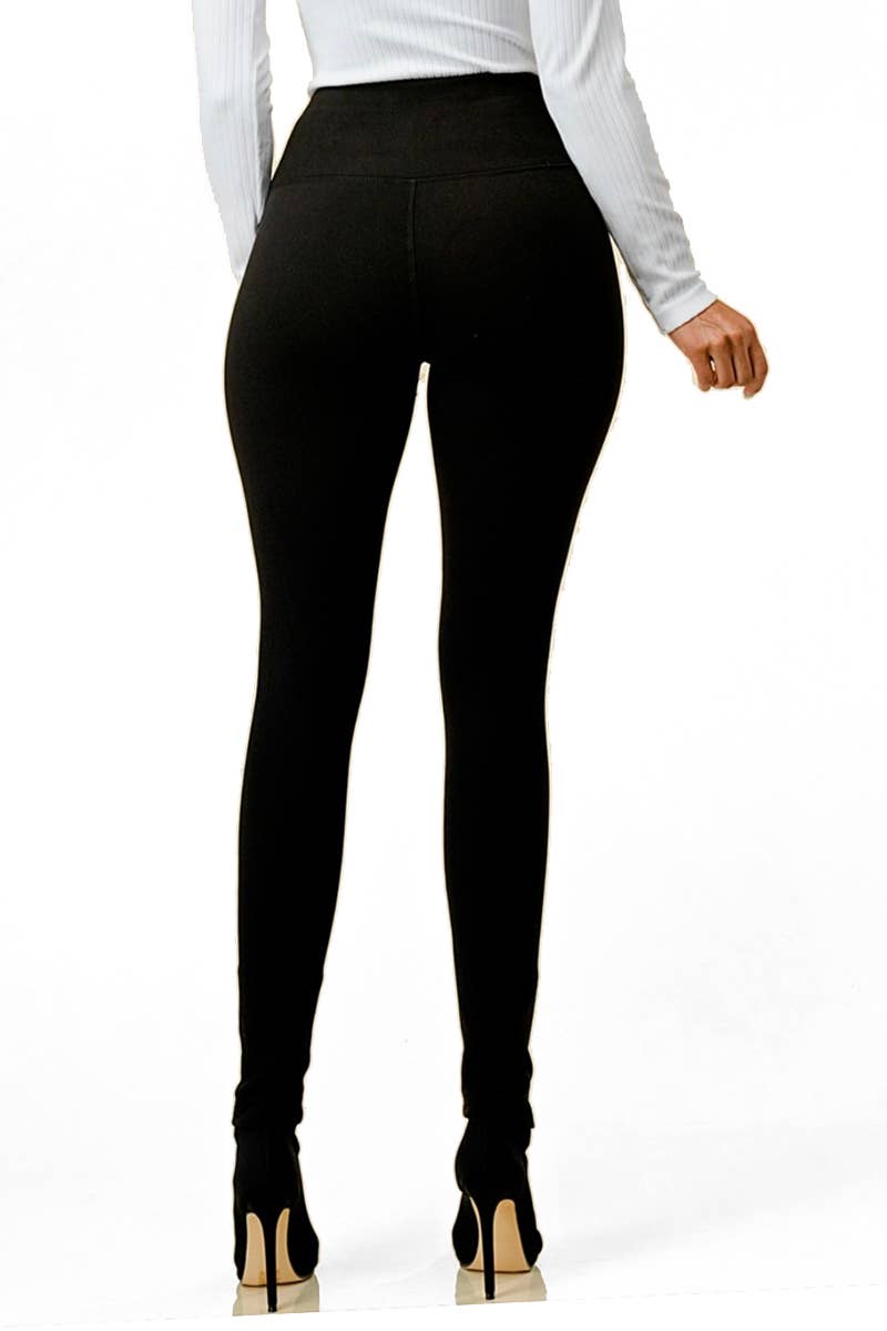 Solid color winter warm fleece lined HW thermal legging pant: Navy