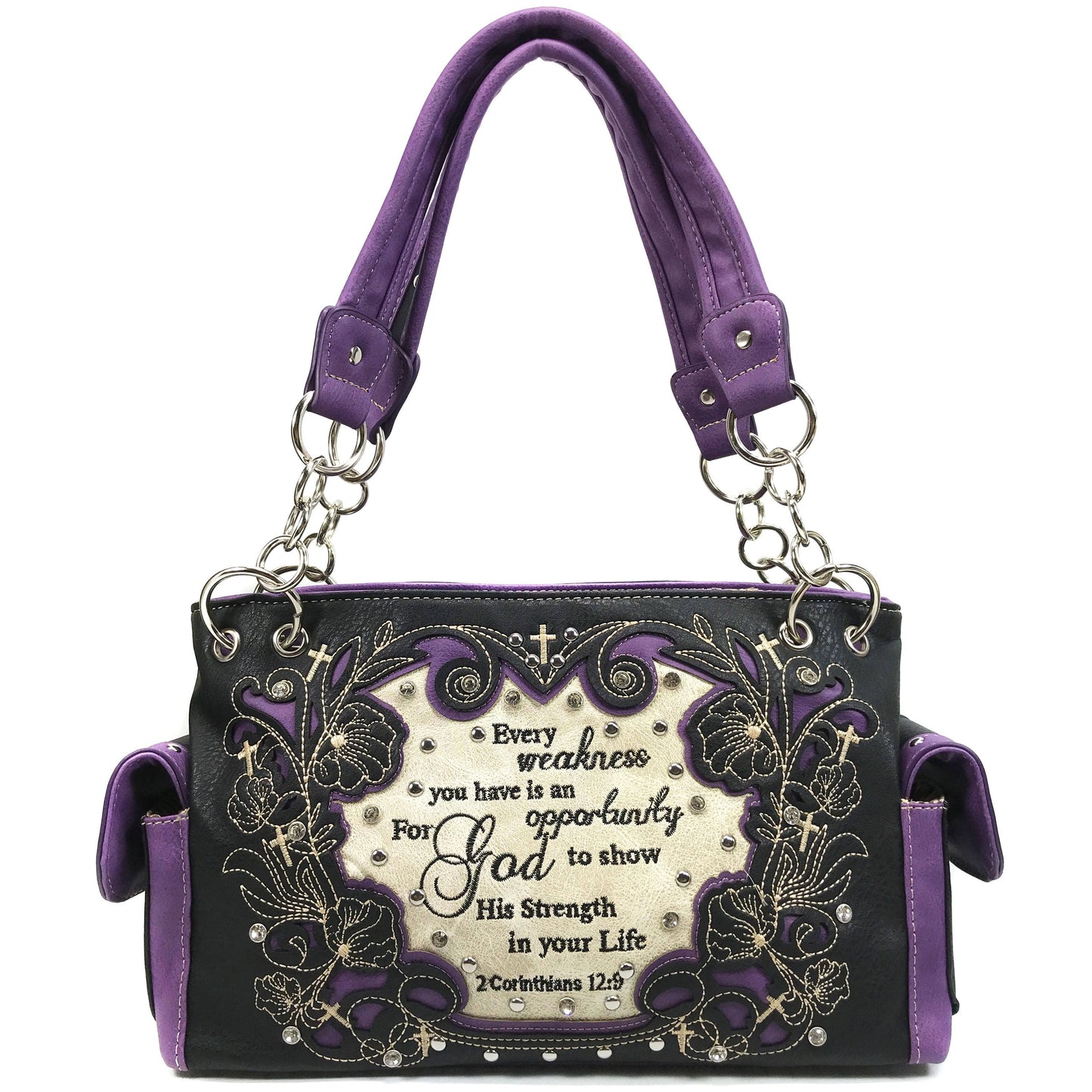 Bible Verse 2 Corinthians Western Women's Handbag Purse: Purple
