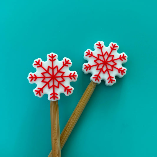 Knitting Needle Stoppers Red Snowflake Winter Christmas