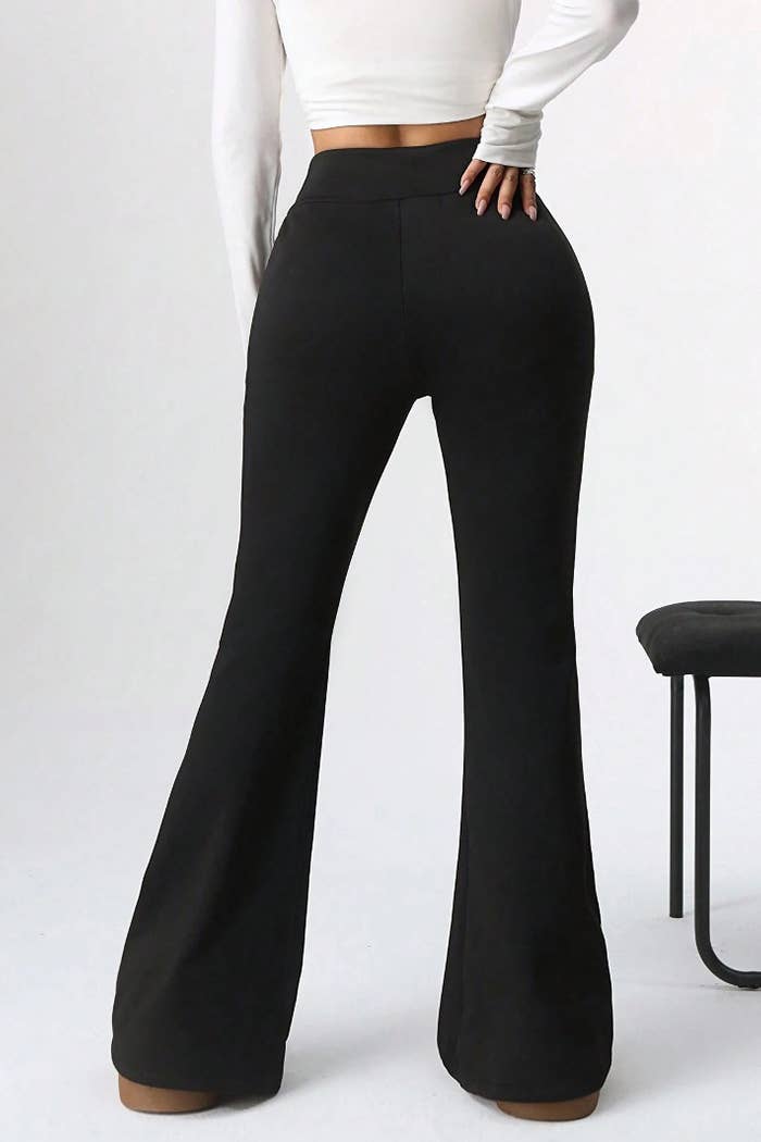 Fur lined winter warm legging with flare bottom pants : Black