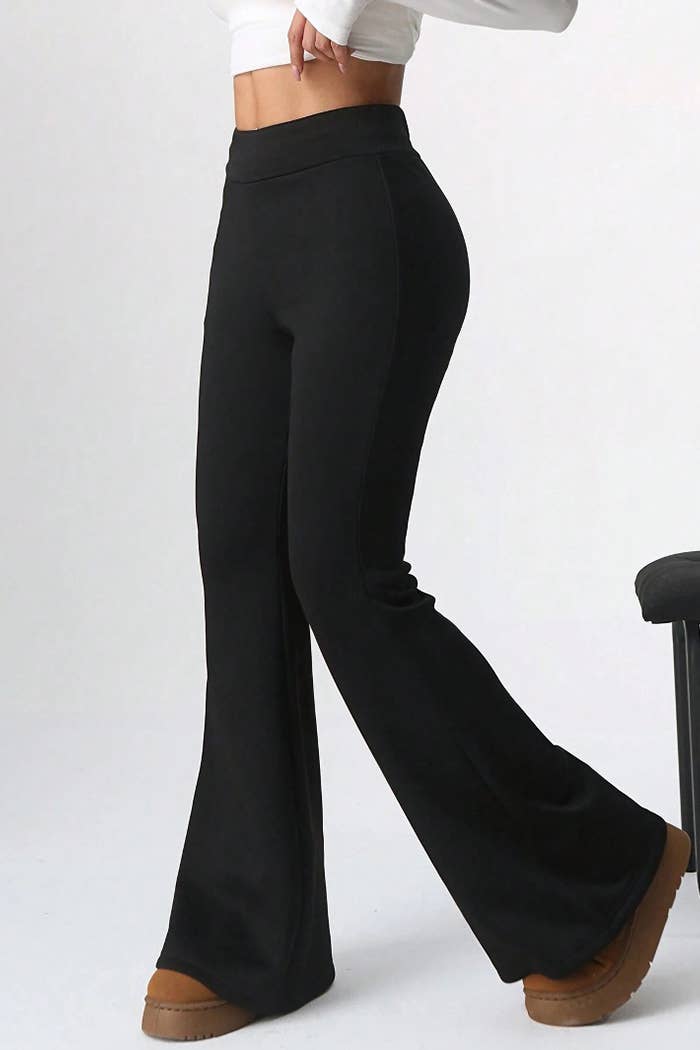 Fur lined winter warm legging with flare bottom pants : Black