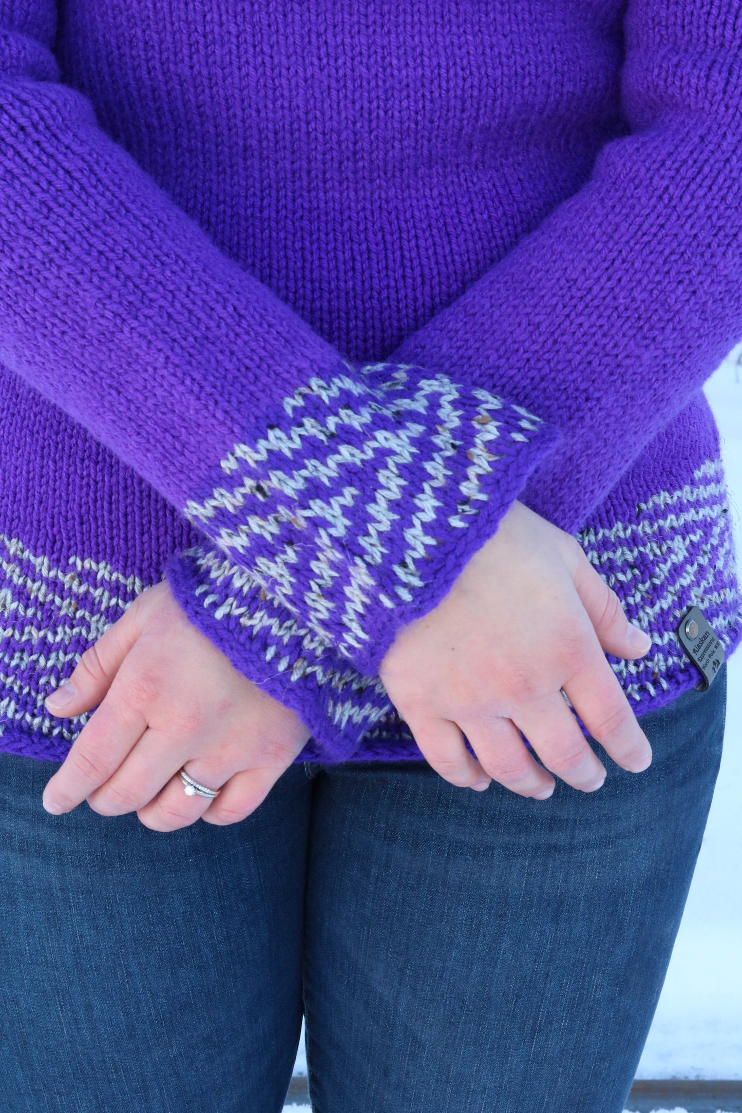 Purple and Gray Chevron Knit Sweater