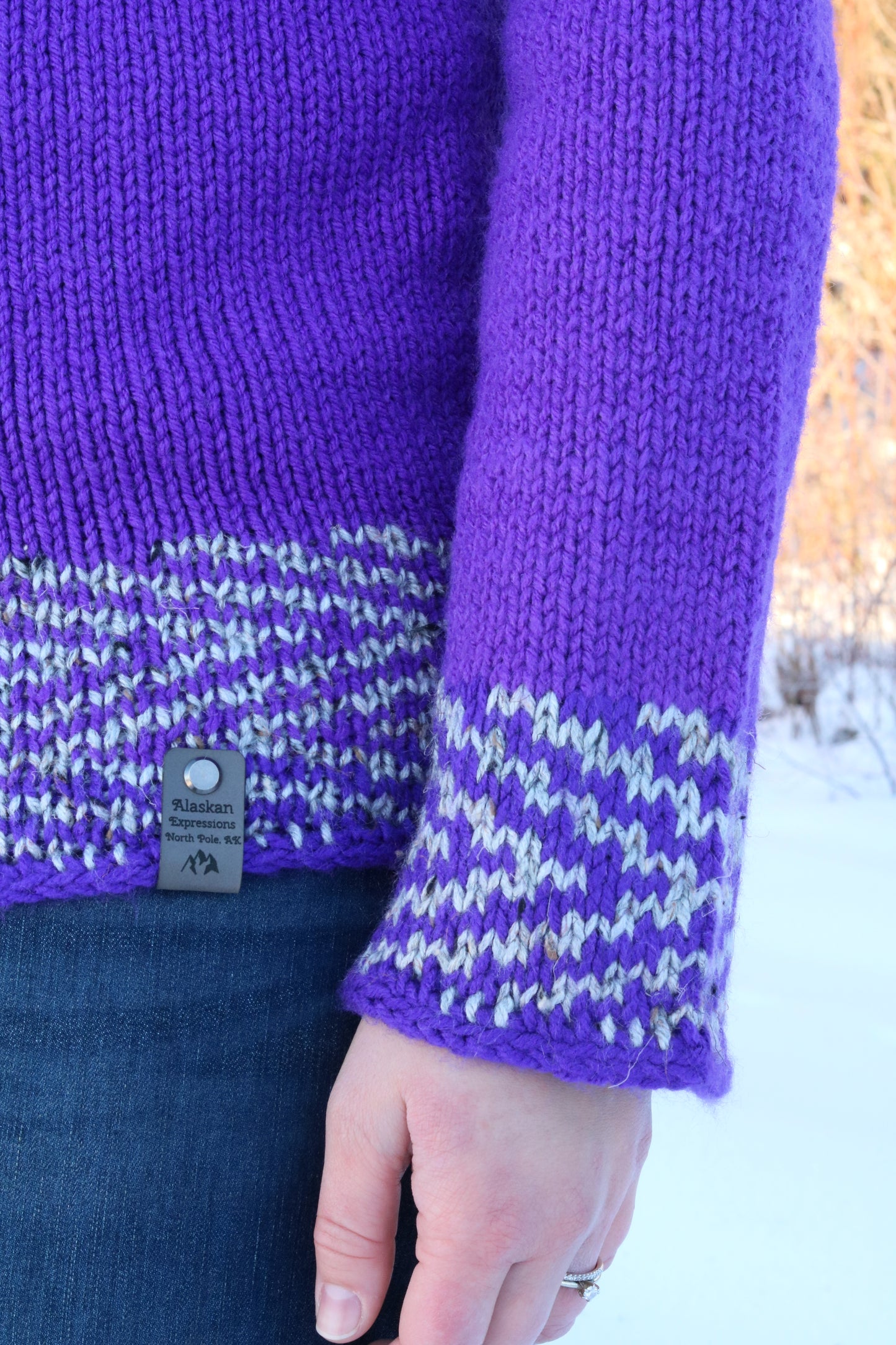 Purple and Gray Chevron Knit Sweater