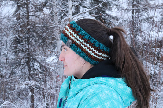 Blue & Brown Striped Headband (Merino Wool)