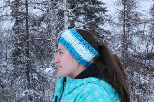 Blue & White Merino Wool Headband