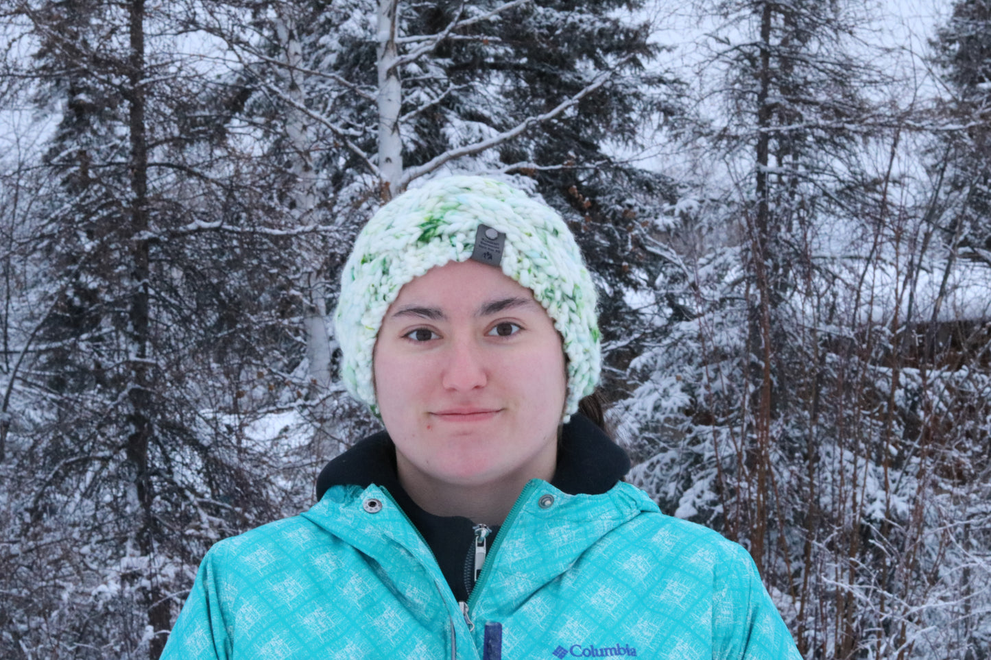 Green & White Alaskan Cables Headband (Merino Wool)
