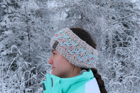 Chunky Knit Lotus Headband (Gray, Blue, & Pink)