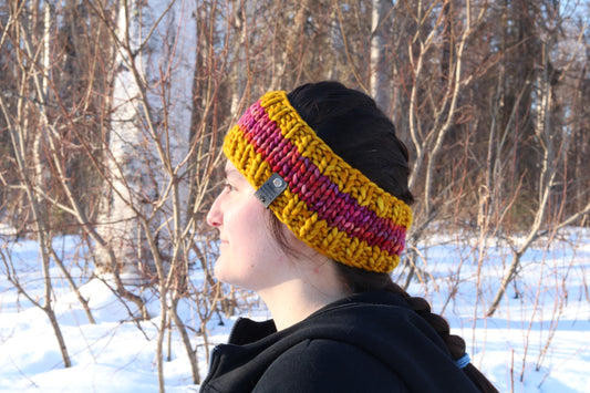Mustard, Pink, & Purple Striped Headband (Merino Wool)