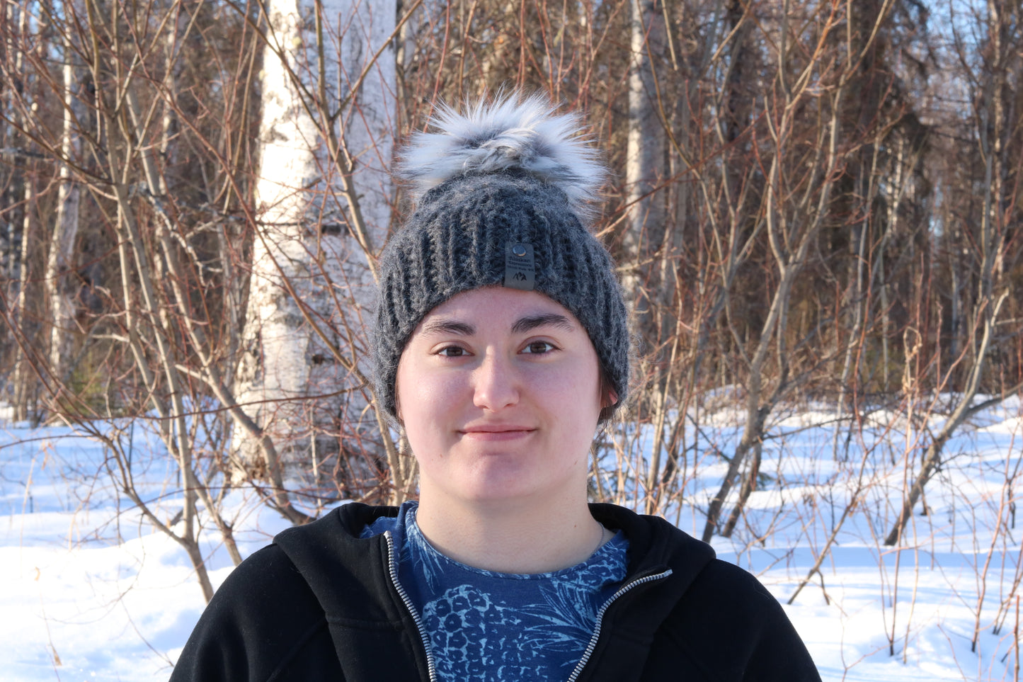 Gray Knit Cable Icelandic Wool Hat