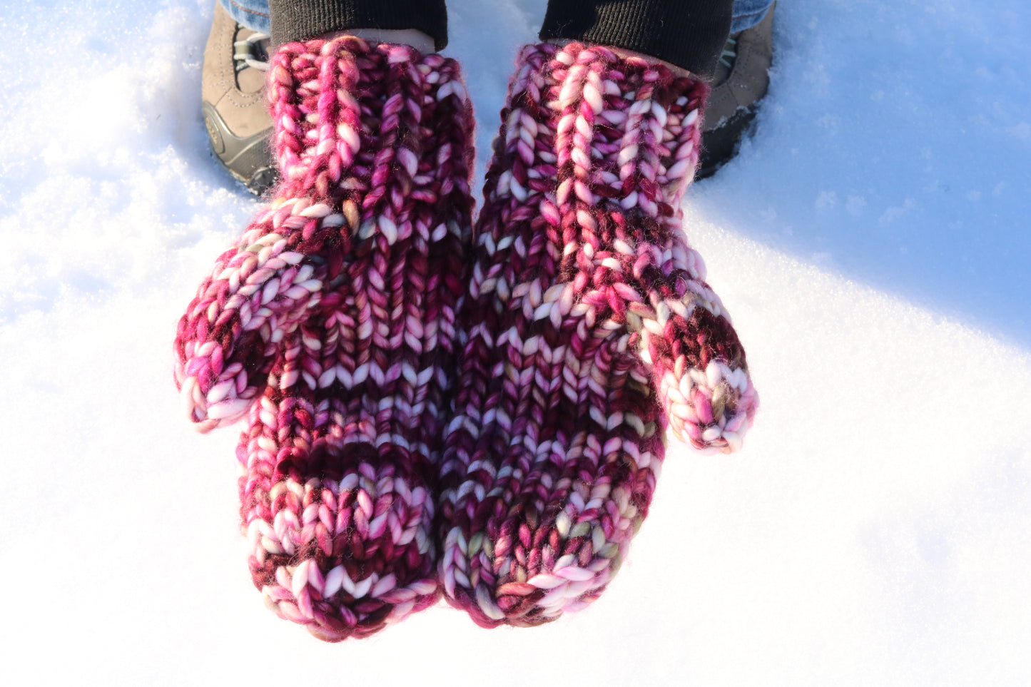 Pink & Purple Cable Knit Mittens (Merino Wool)