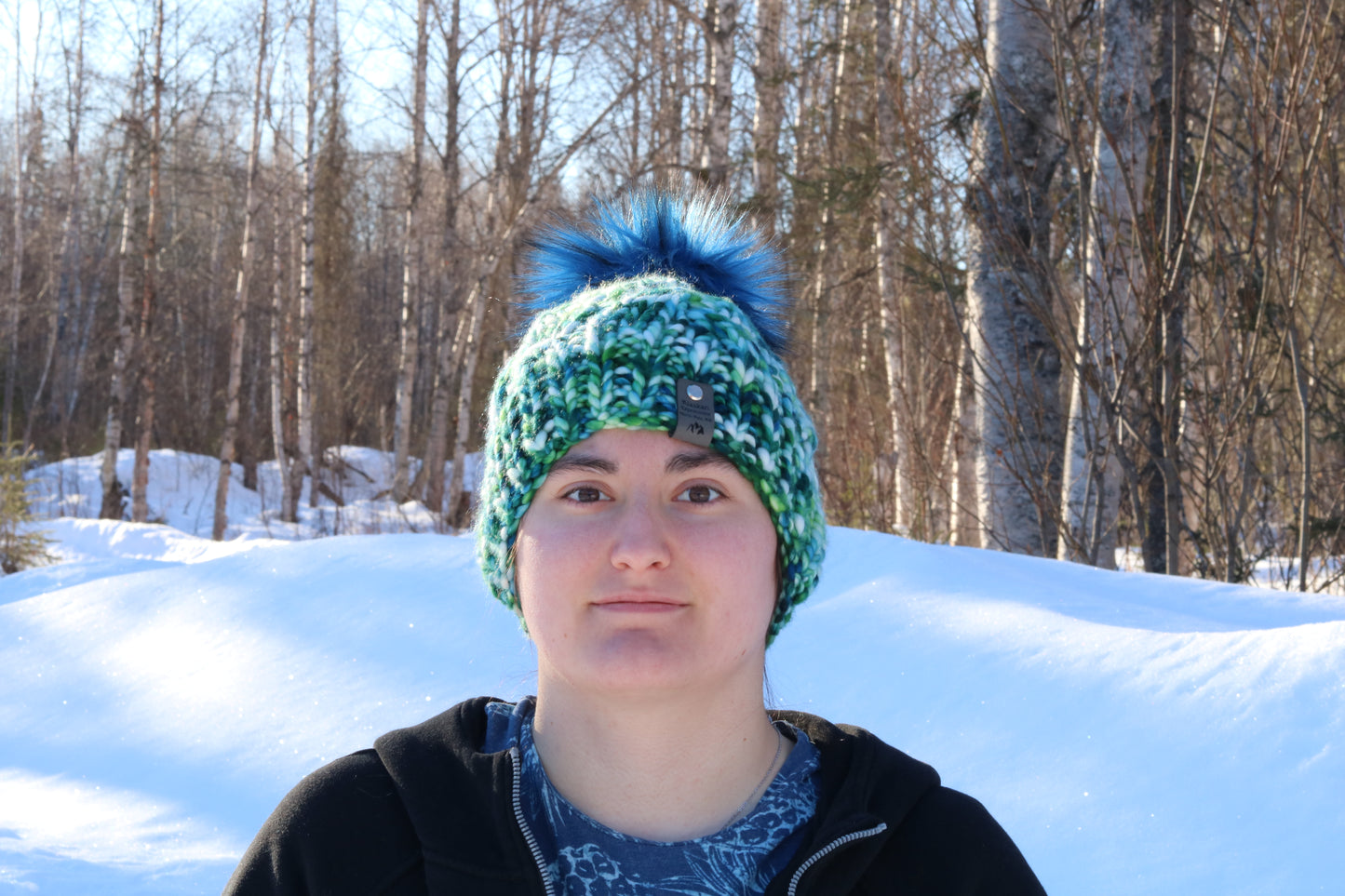 Blue & Green Alaskan Cables Hat (Merino Wool)