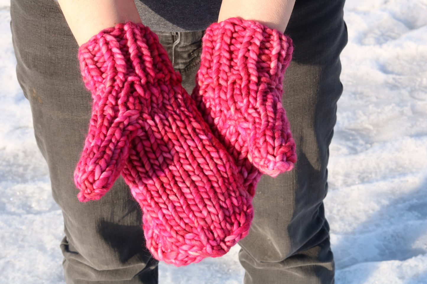 Pink Alaskan Cable Mittens (Merino Wool)