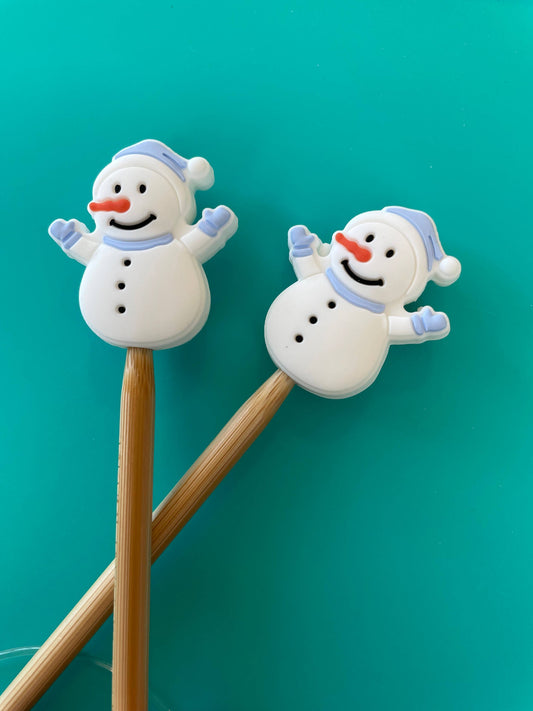 Knitting Needle Stoppers - Snowman Winter Notions: Blue