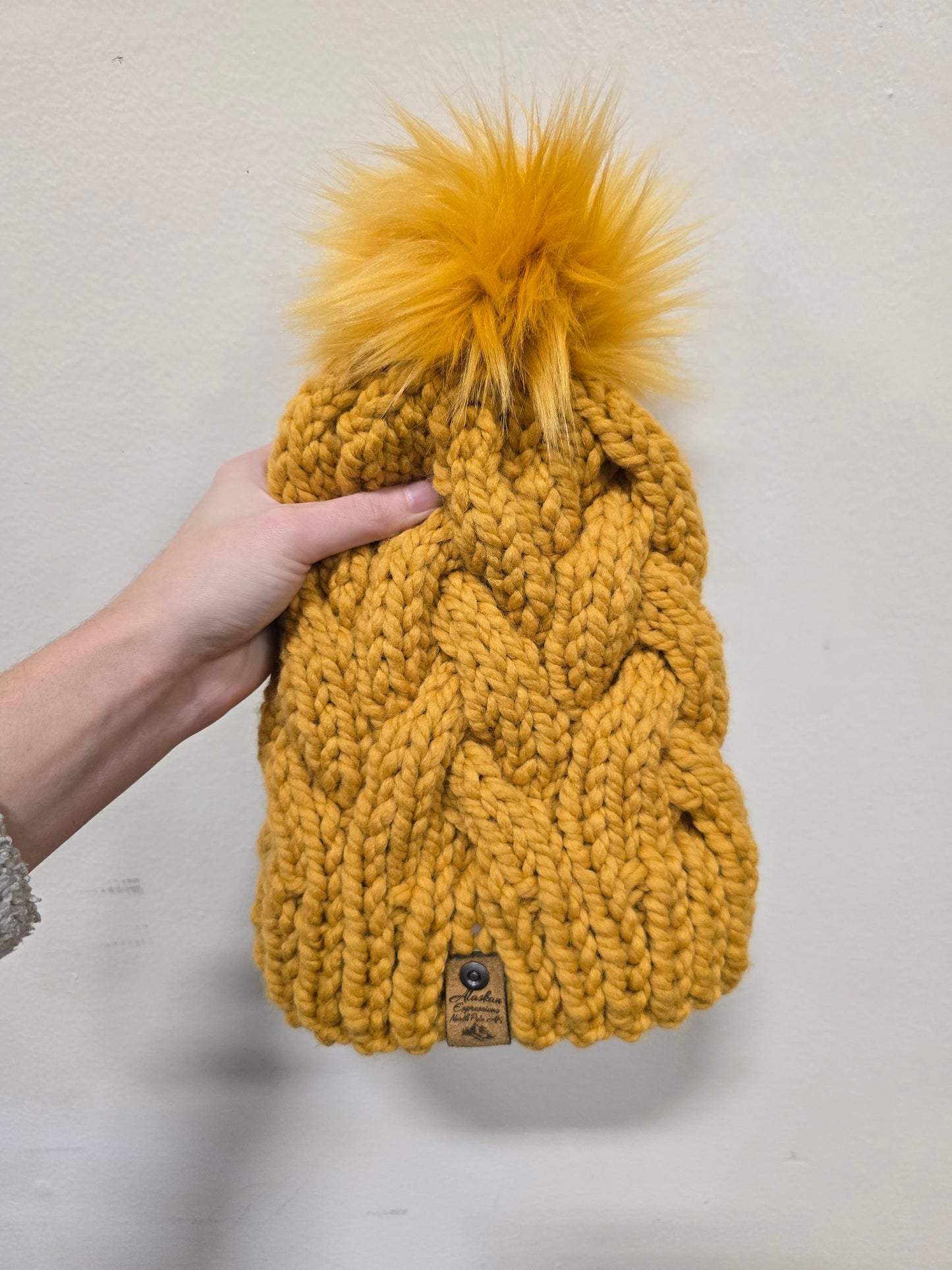 Mustard Yellow Alaskan Cables Chunky Knit Hat