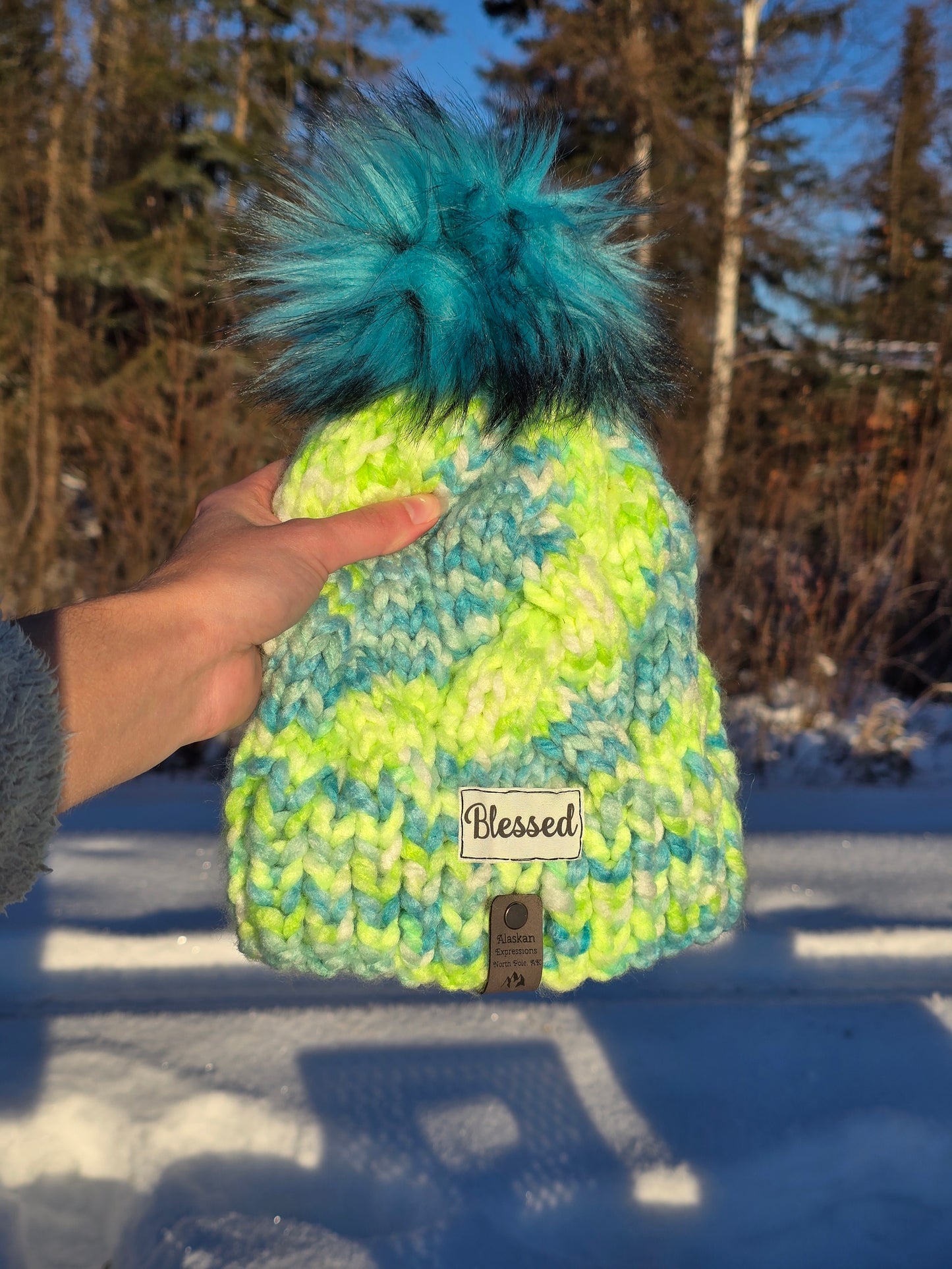 Bright Chunky Knit Alaskan Cables Hat