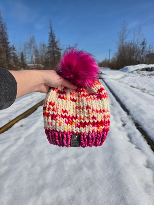 Pink Multicolored Toddler Hat (Merino Wool)