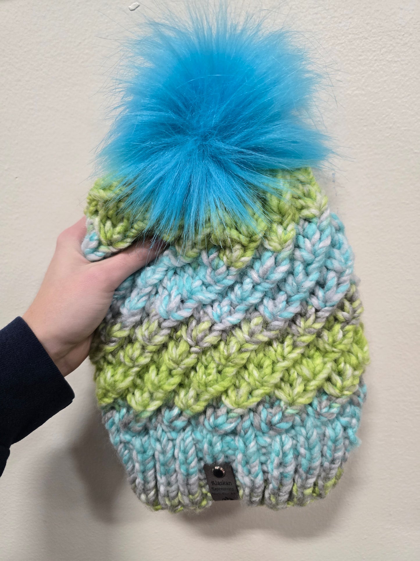 Green & Blue Chunky Knit Crush Hat