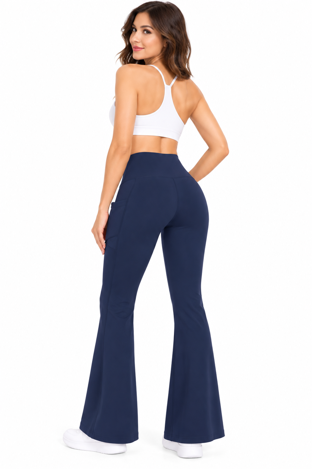 Fleece lined yoga flare leggings with side pockets : Black