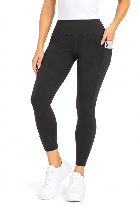 Fleece lined skinny yoga leggings with side pockets : Black
