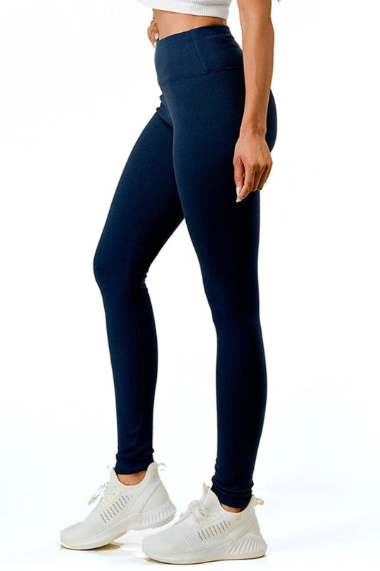 Solid color winter warm fleece lined HW thermal legging pant: Navy