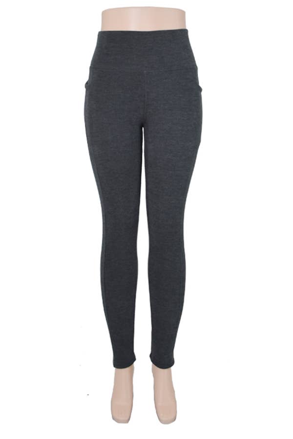 Fur lined solid winter thicker warm legging w/side pockets : Gray