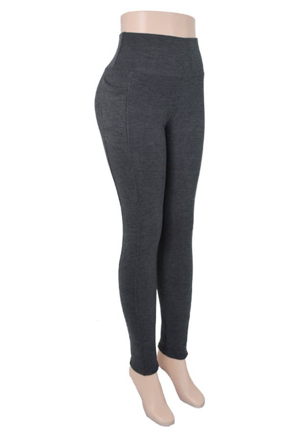 Fur lined solid winter thicker warm legging w/side pockets : Gray