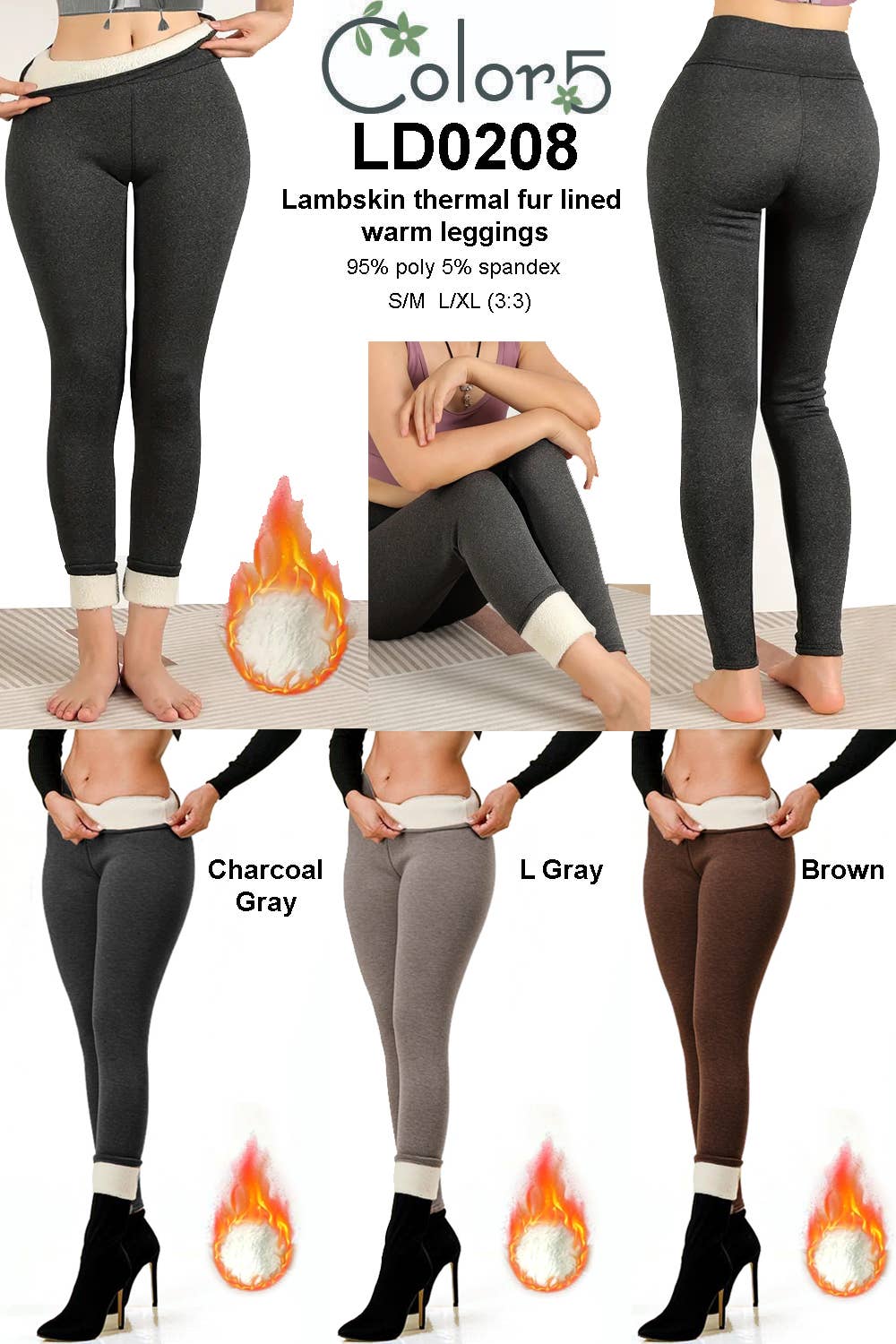 Lambskin thermal fur lined high waist winter warm leggings: Charcoal Gray