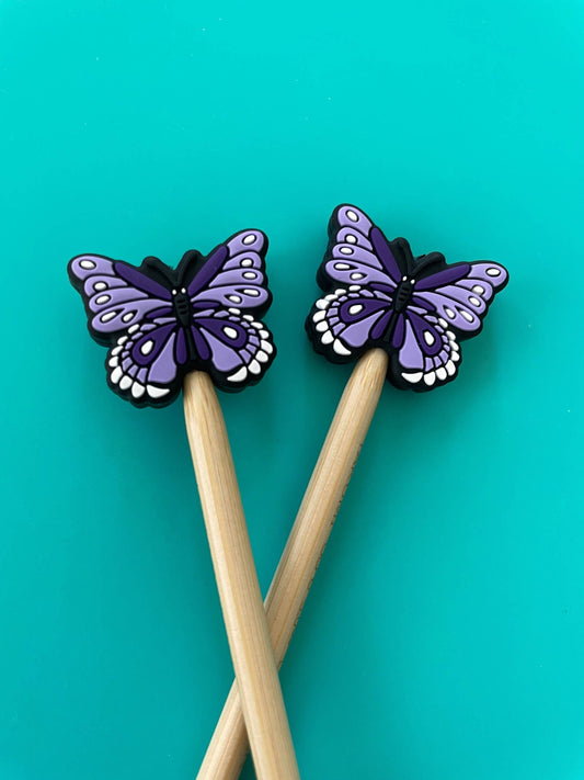 Purple Butterfly Knitting Needle Stoppers