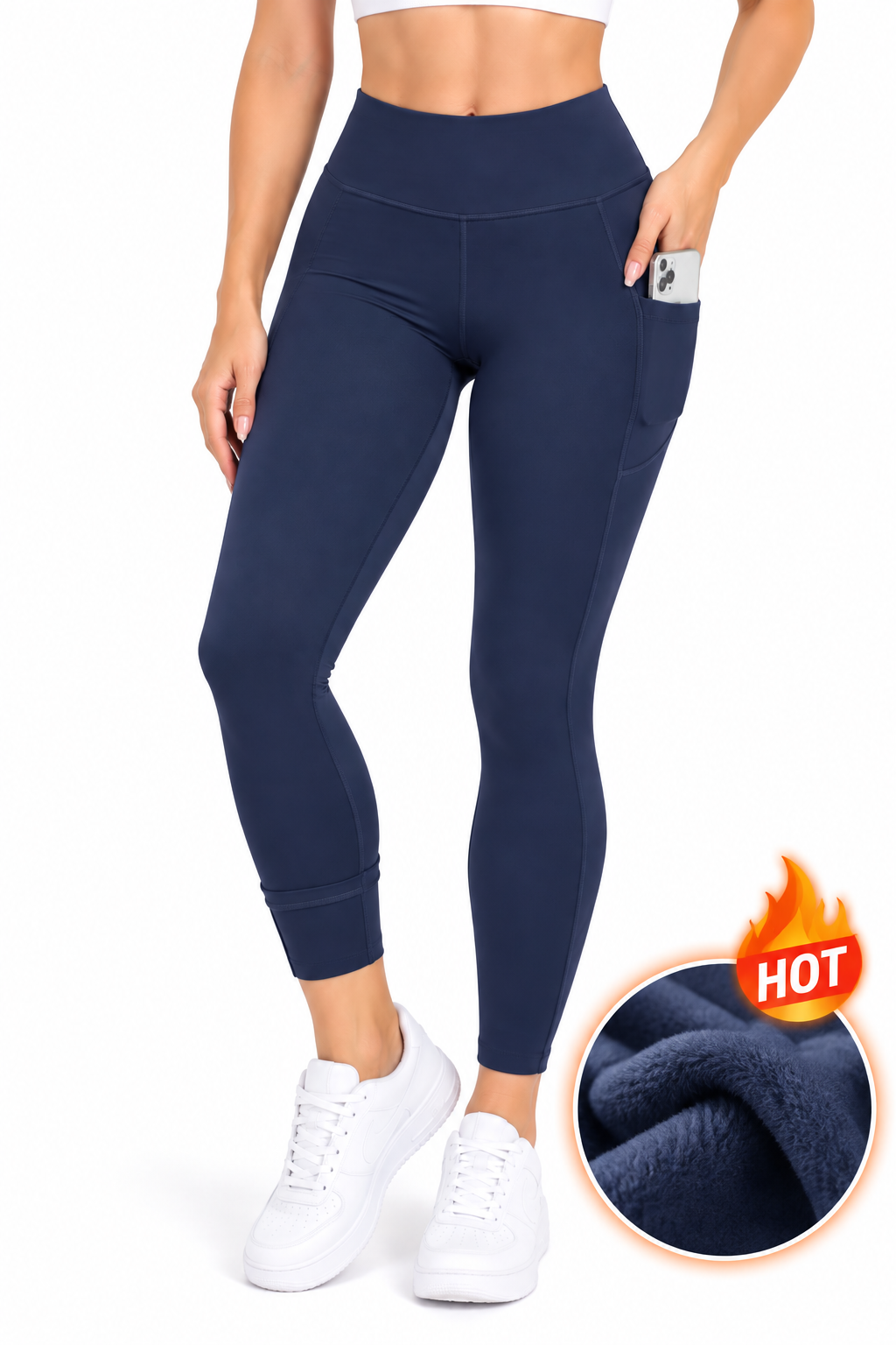 Fleece lined skinny yoga leggings with side pockets : Black