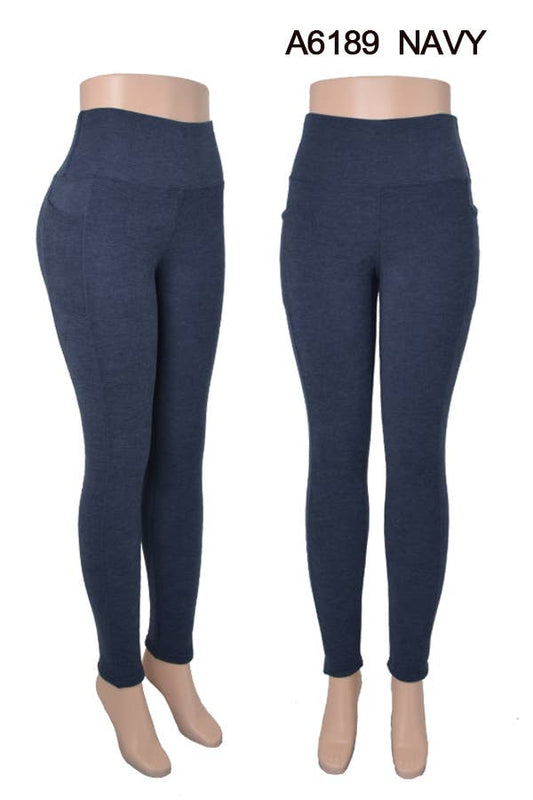 Fur lined solid winter thicker warm legging w/side pockets : Navy