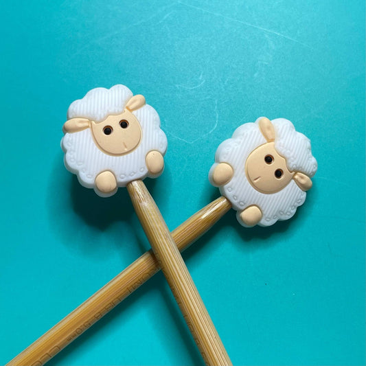 White Sheep Wool Knitting Needle Stoppers