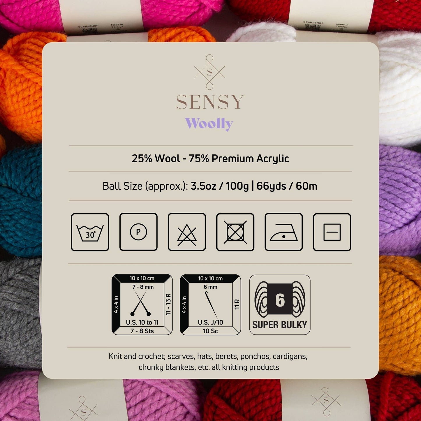 Sensy Woolly Yarn, 3.5 oz, 66 Yards, Gauge 6 Super Bulky: Mustard / 1 Skein