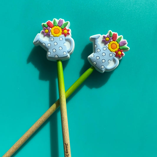 Knitting Needle Point Protectors Watering Can Blue Flowers
