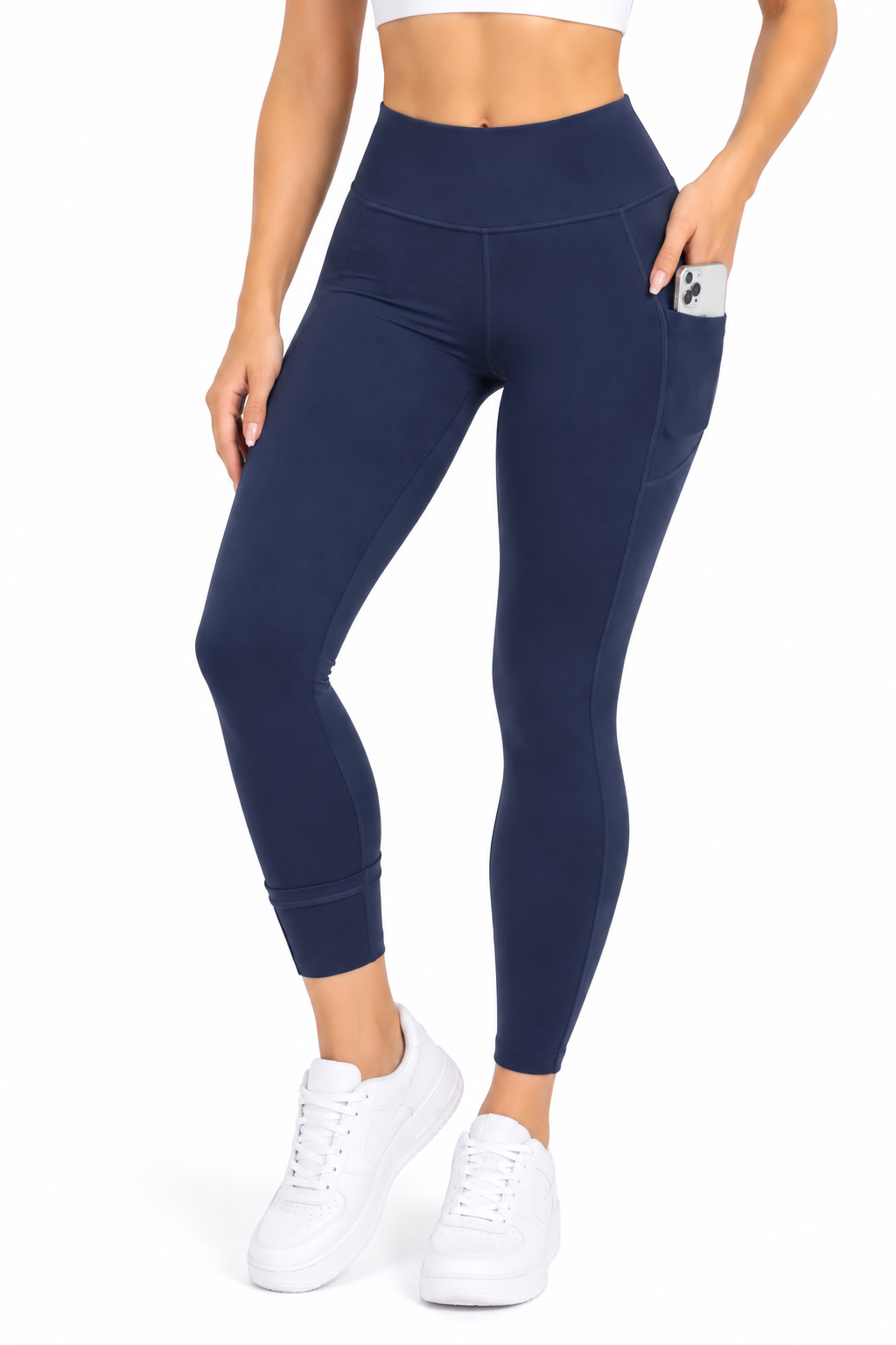 Fleece lined skinny yoga leggings with side pockets : Navy