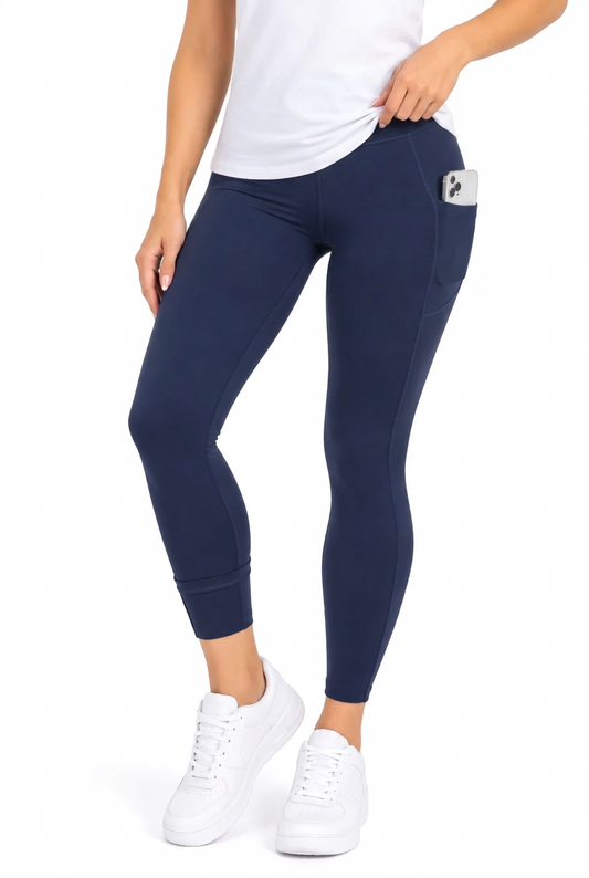 Fleece lined skinny yoga leggings with side pockets : Navy