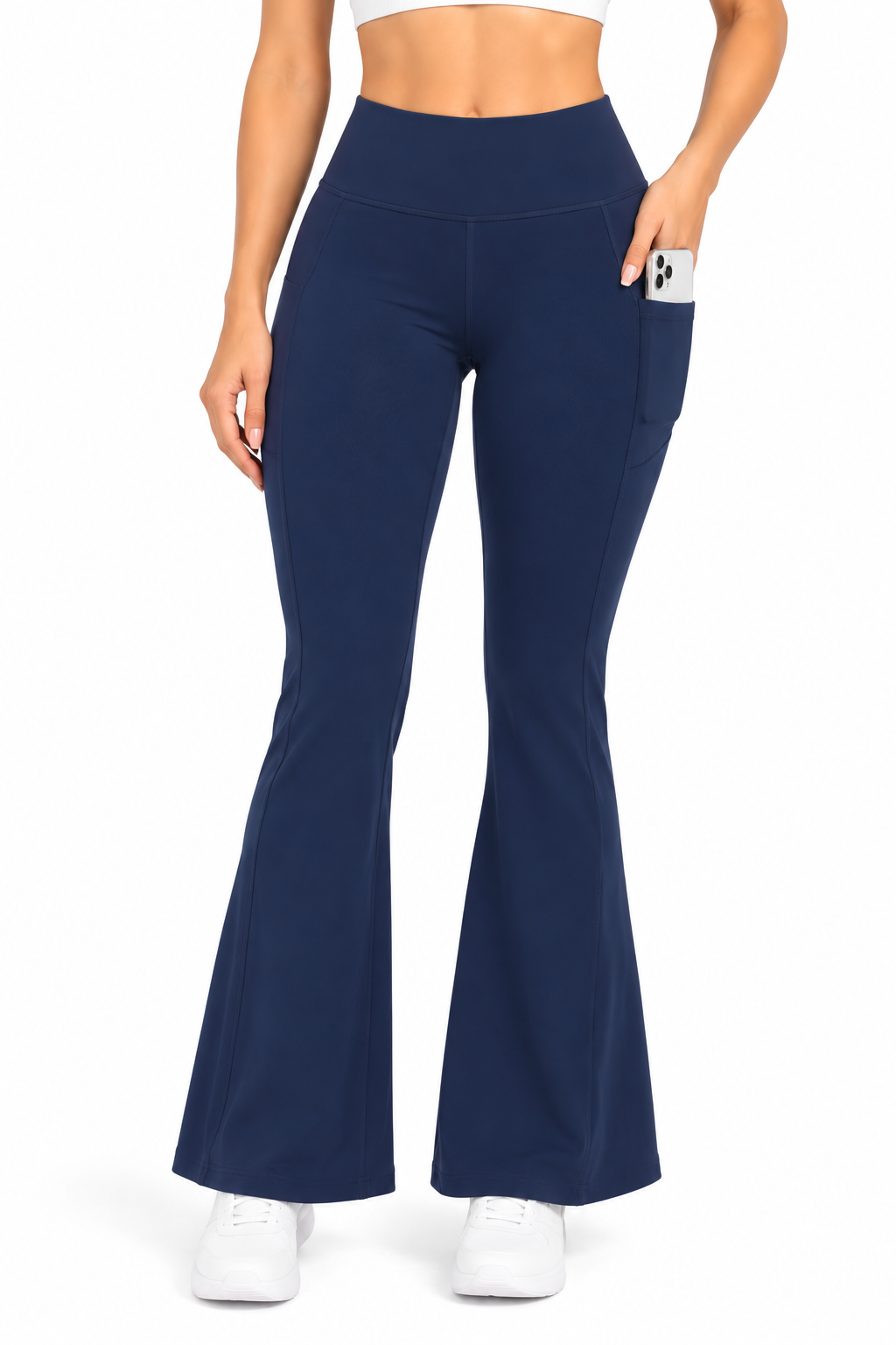 Fleece lined yoga flare leggings with side pockets : Black