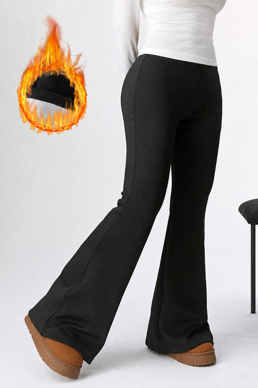 Fur lined winter warm legging with flare bottom pants : Black