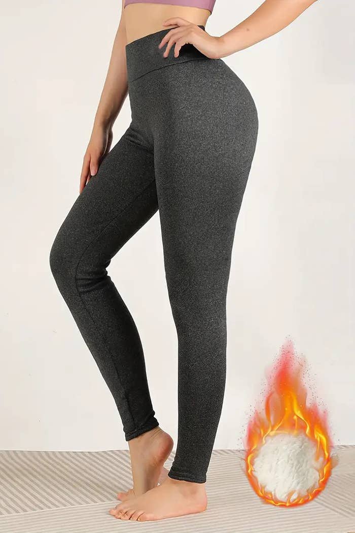 Lambskin thermal fur lined high waist winter warm leggings: Charcoal Gray