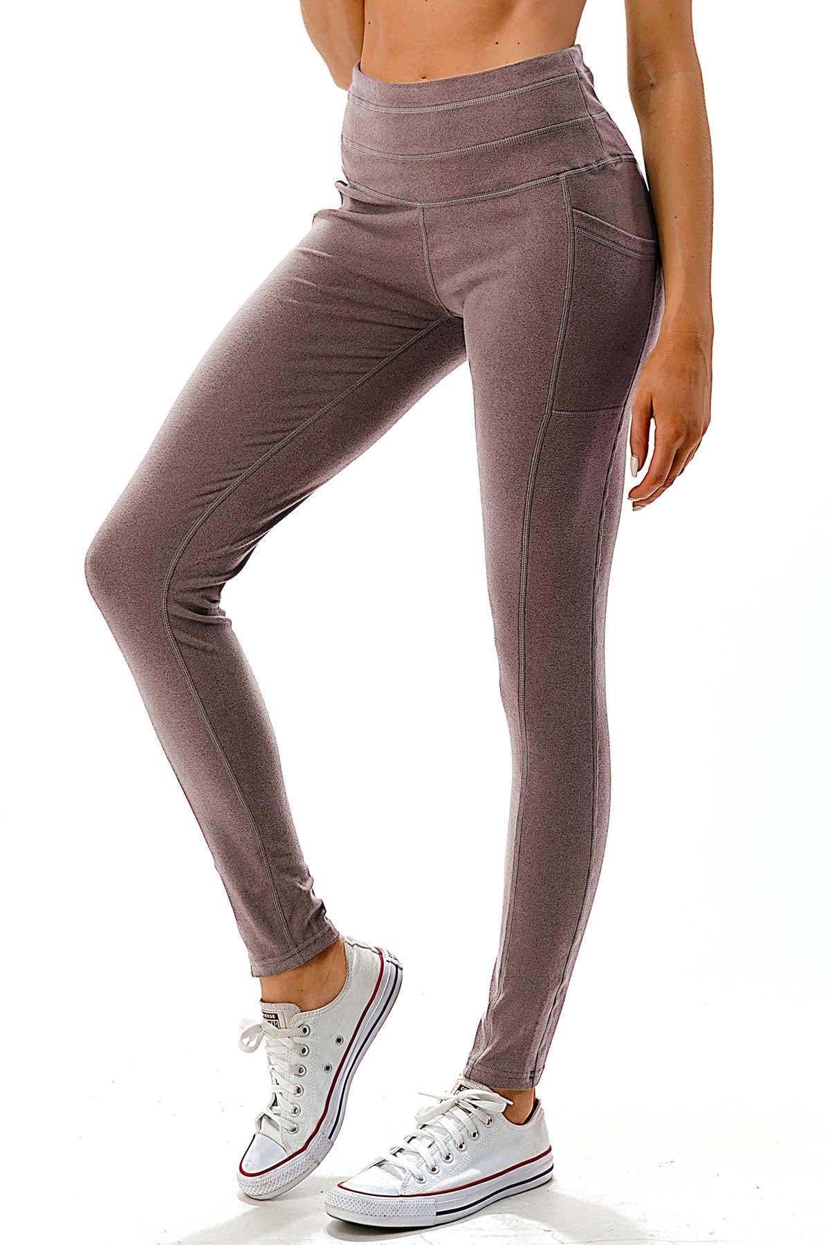 Thermal light fleece skinny yoga legging w/ cellphone pocket: Brown
