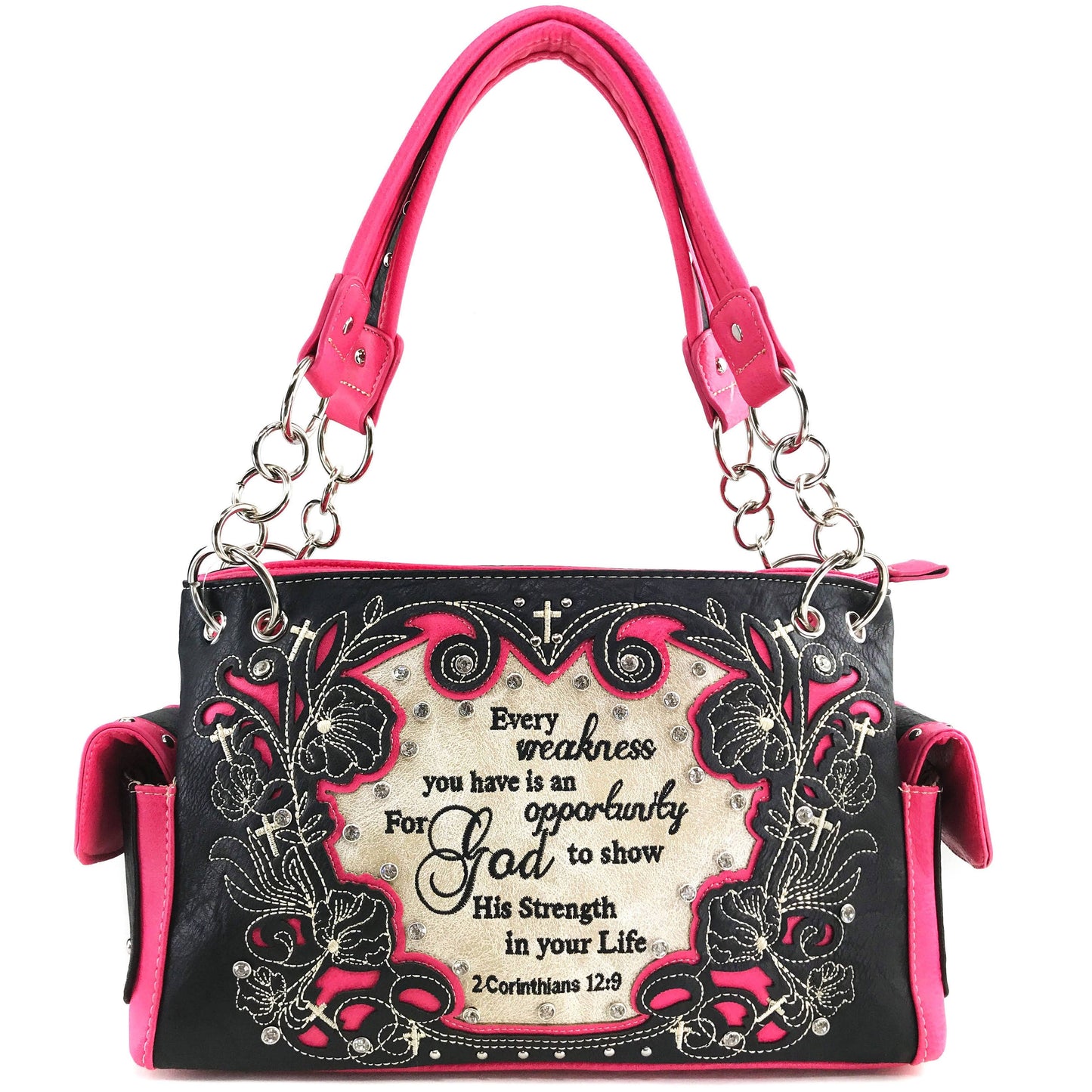 Bible Verse 2 Corinthians Western Women's Handbag Purse: Hot Pink