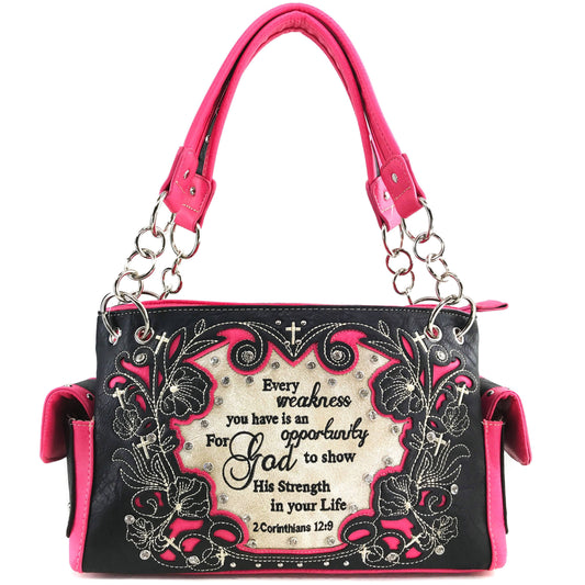 Bible Verse 2 Corinthians Western Women's Handbag Purse: Hot Pink