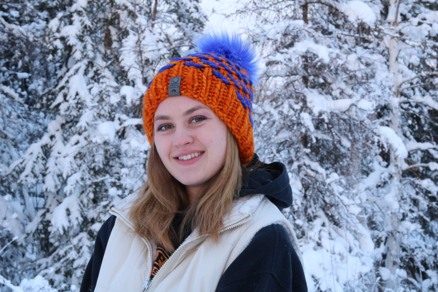 Gold And Blue Merino Wool Knit Lotus Hat