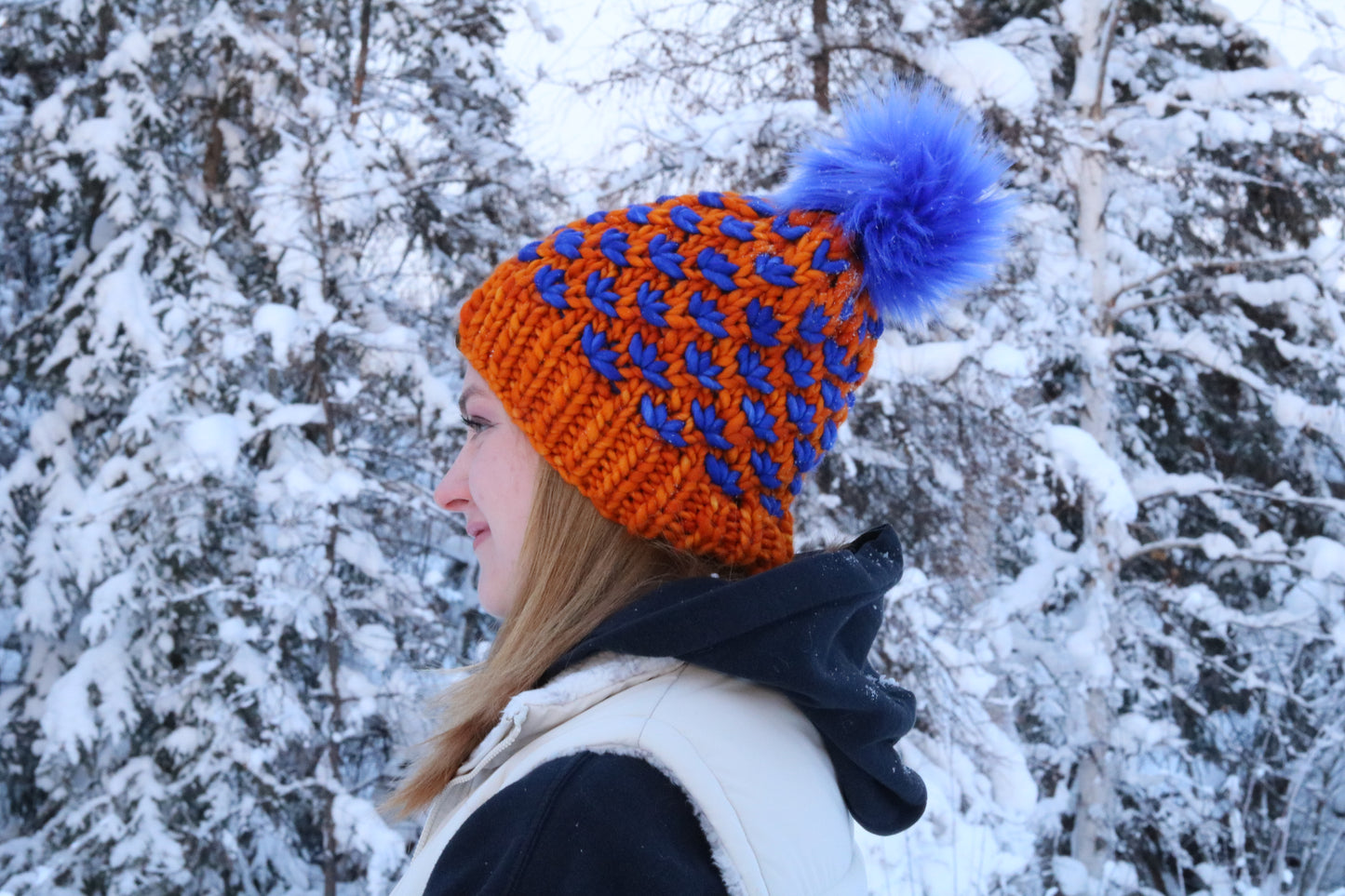 Gold And Blue Merino Wool Knit Lotus Hat