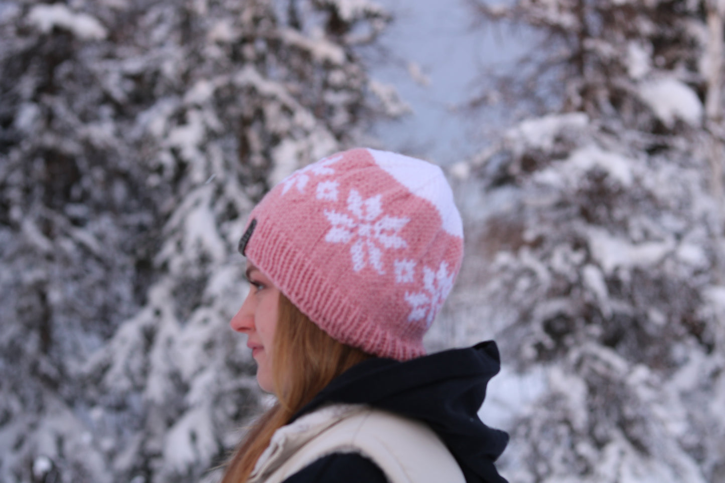 Pink Knit Fleece Lined Alyeska (snowflake) Hat