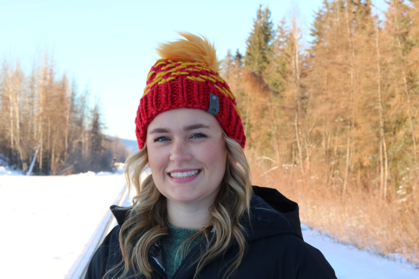 Red and Gold Lotus Knit Hat (Merino Wool)